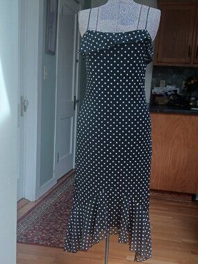 Black and White Polka Dot Midi Slip Dress